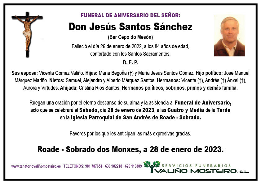 Esquela de Jesús Santos Sánchez.